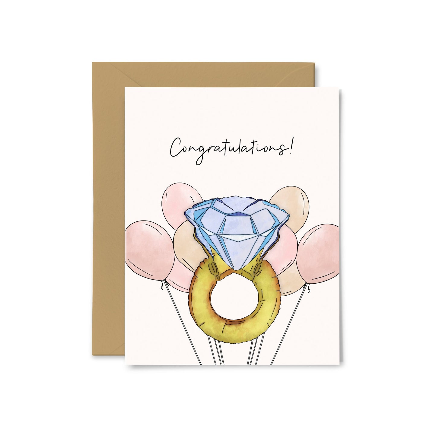 “Congratulations” Engagement Ring Balloon Greeting Card