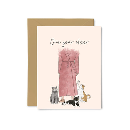 “One Year Closer” Crazy Cat Lady Greeting Card