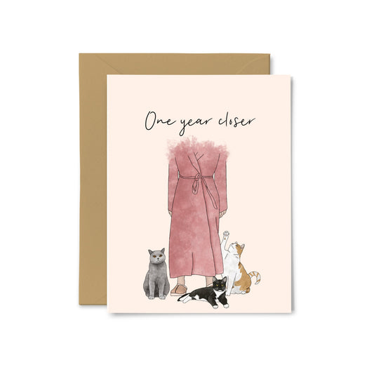 “One Year Closer” Crazy Cat Lady Greeting Card