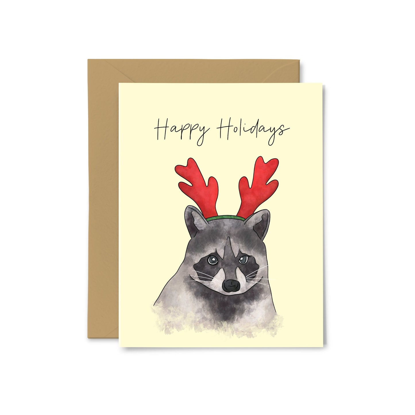 “Happy Holidays” Raccoon Greeting Card