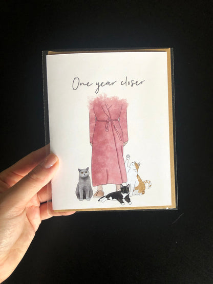 “One Year Closer” Crazy Cat Lady Greeting Card