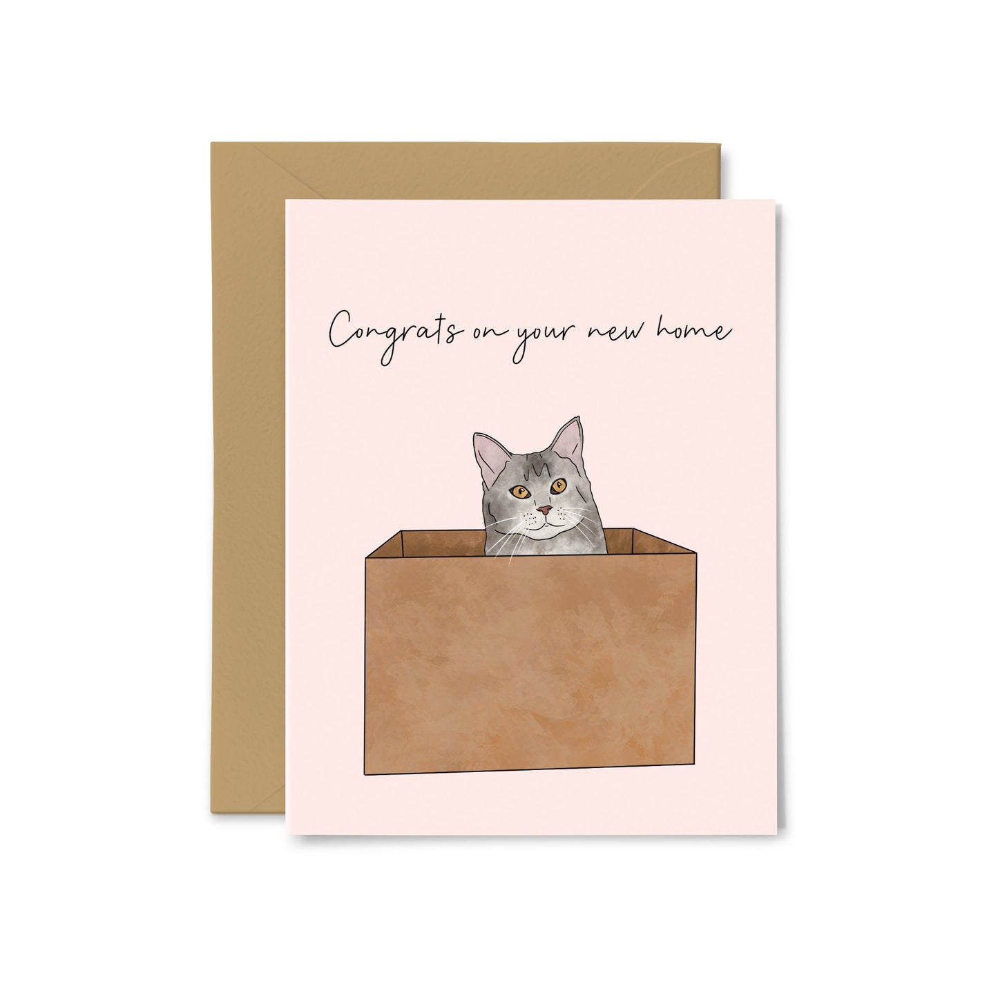 “Congrats on Your New Home” Cat in Box Greeting Card