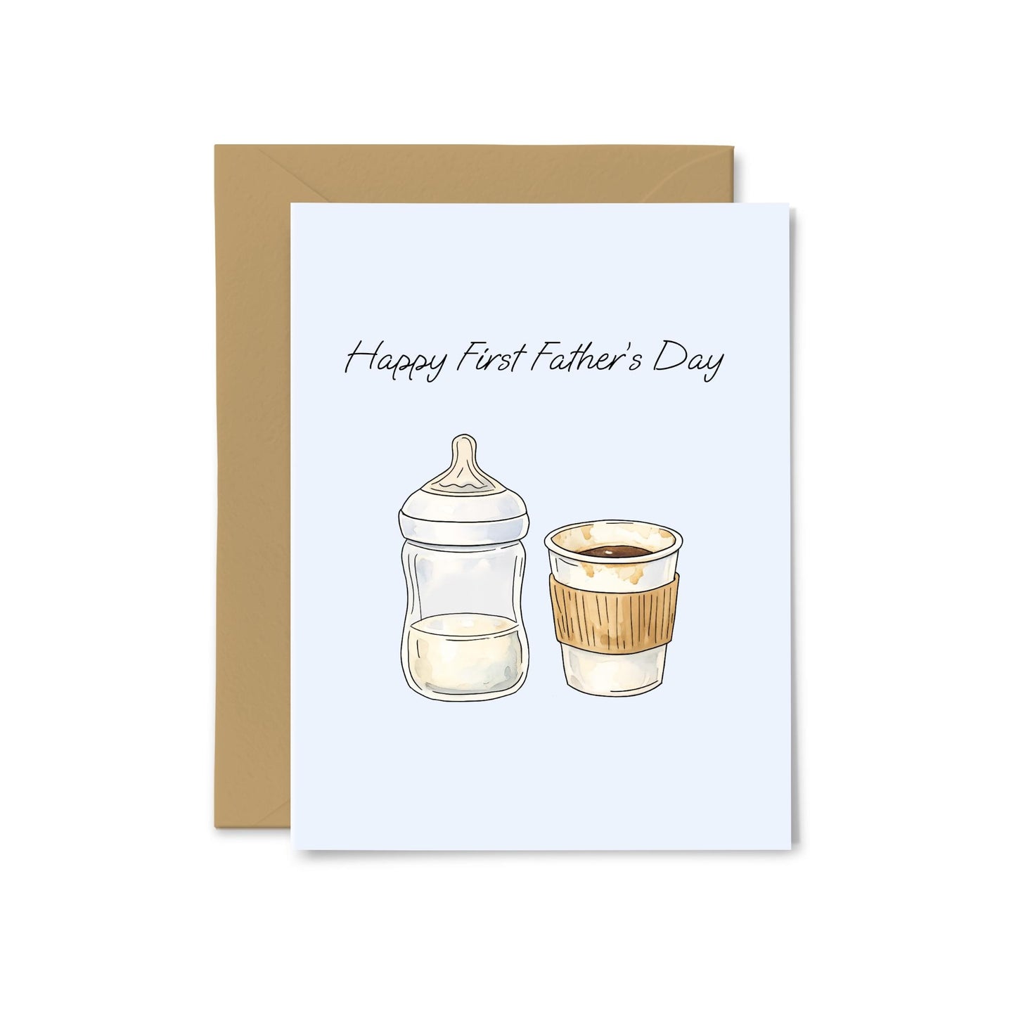 “Happy First Father’s Day” Baby Bottle and Coffee Greeting Card